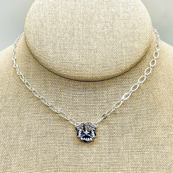 NWOT Sterling Silver, blue pansy necklace 16"to  18" Long. - Picture 11 of 12